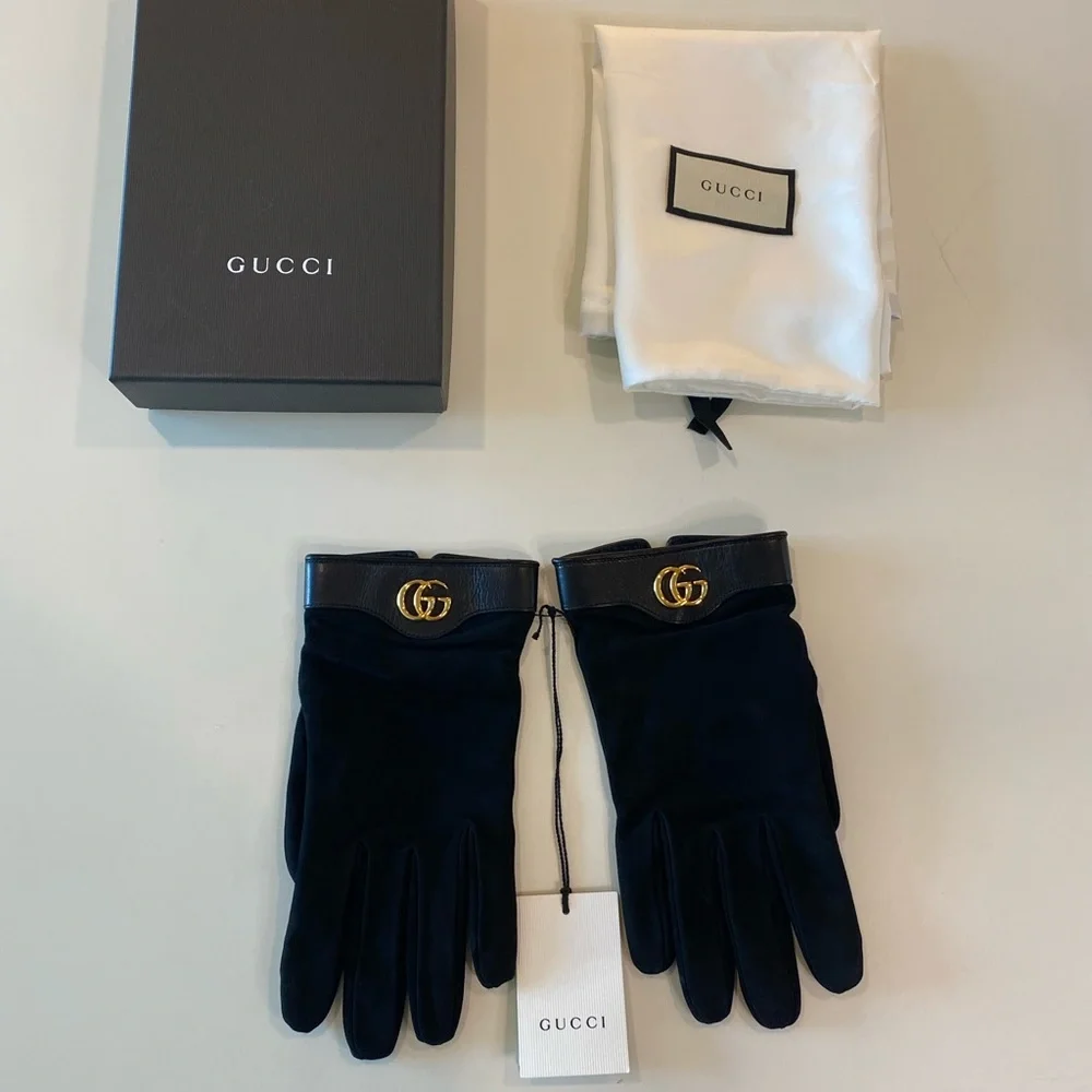 Gucci Gloves Black Leather & Cashmere